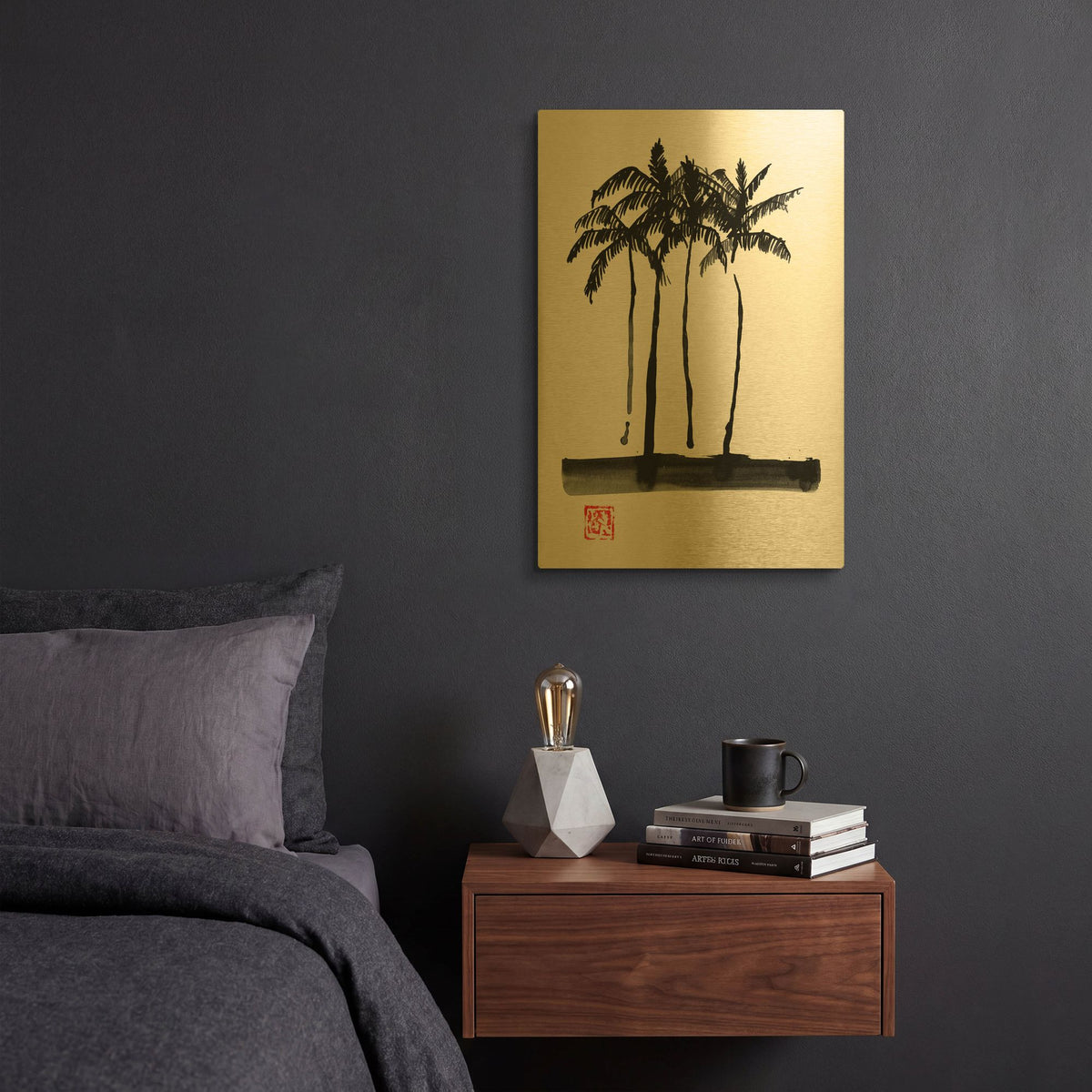 '4 Palmiers' By Pechane Gold Metal Wall Art