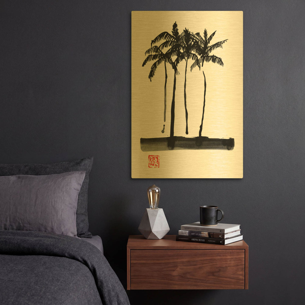 '4 Palmiers' By Pechane Gold Metal Wall Art