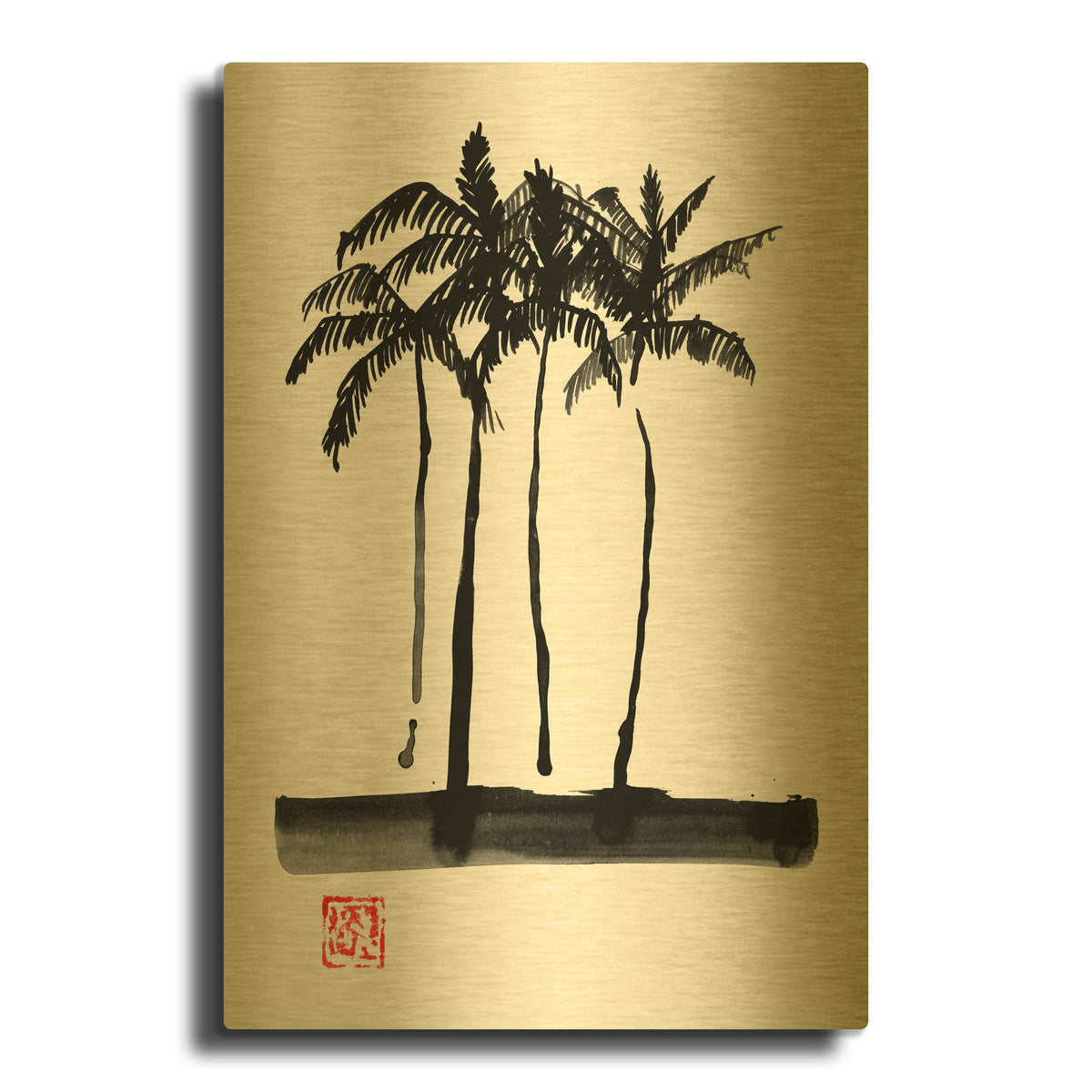 '4 Palmiers' By Pechane Gold Metal Wall Art
