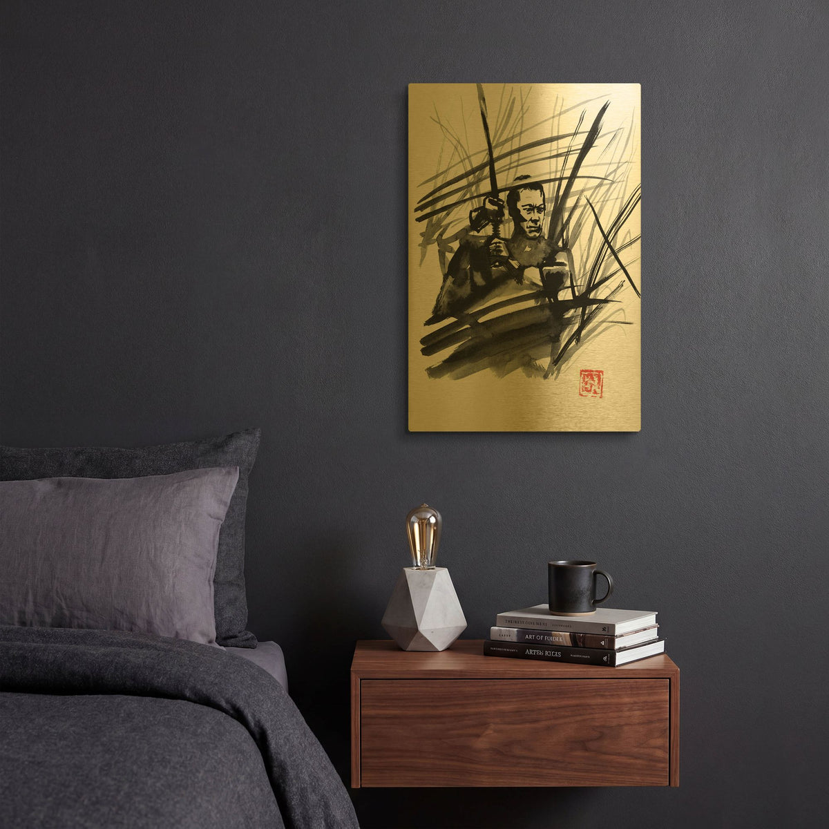 'Combat Dans Les Herbes' By Pechane Gold Metal Wall Art