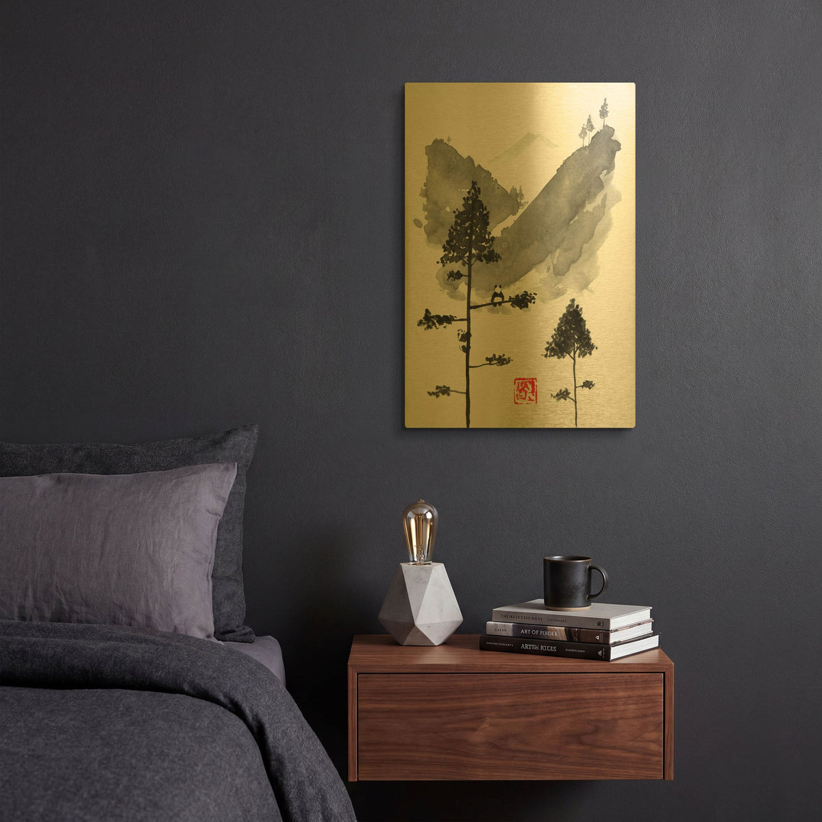 'Pandas Thoughts' By Pechane Gold Metal Wall Art