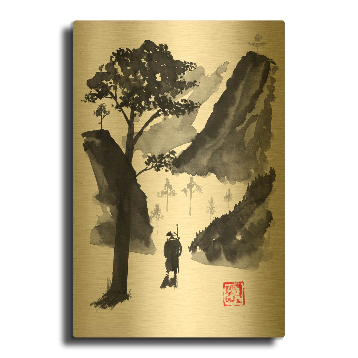 'The Traveller 01' By Pechane Gold Metal Wall Art