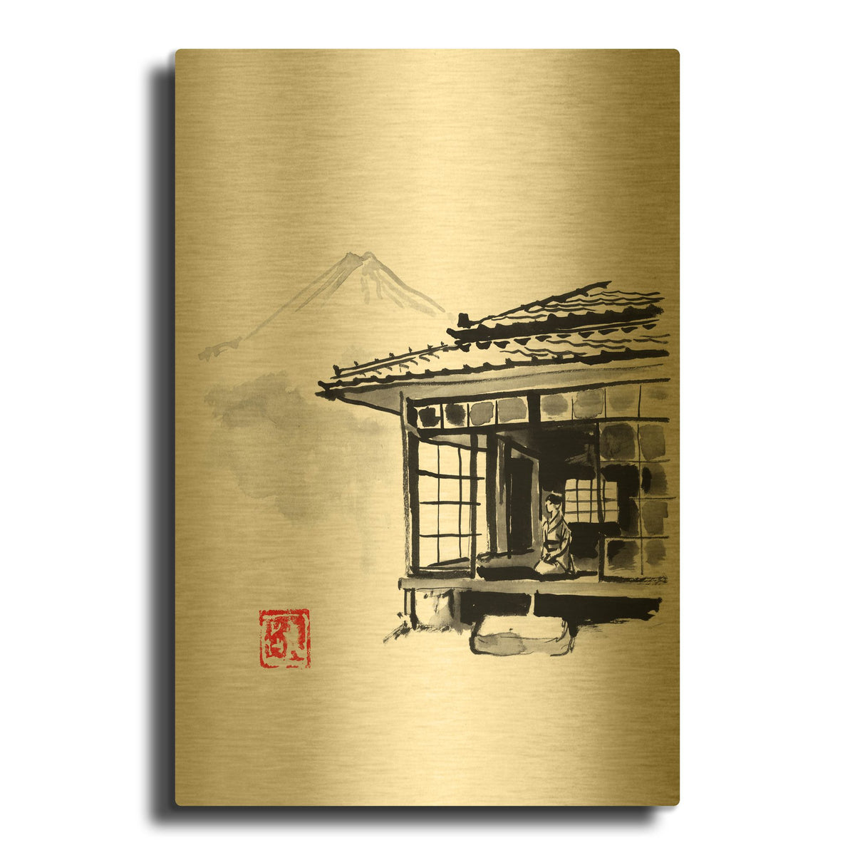 'Geisha Living At The Fuji' By Pechane Gold Metal Wall Art