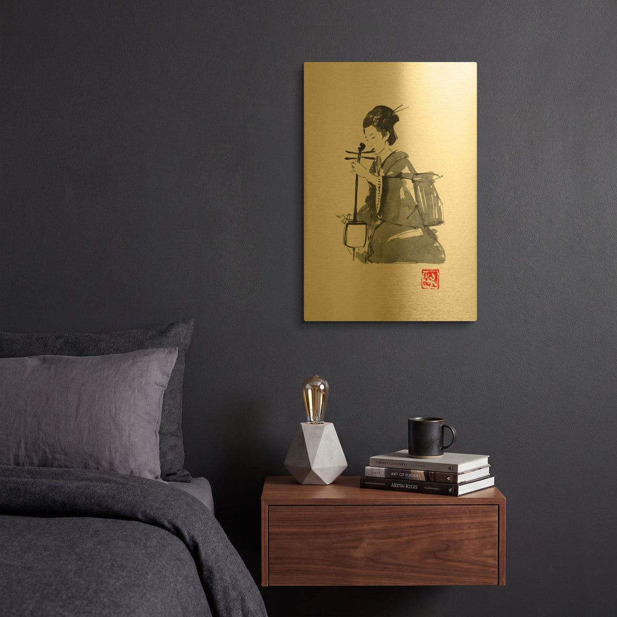 'Playing Geisha' By Pechane Gold Metal Wall Art