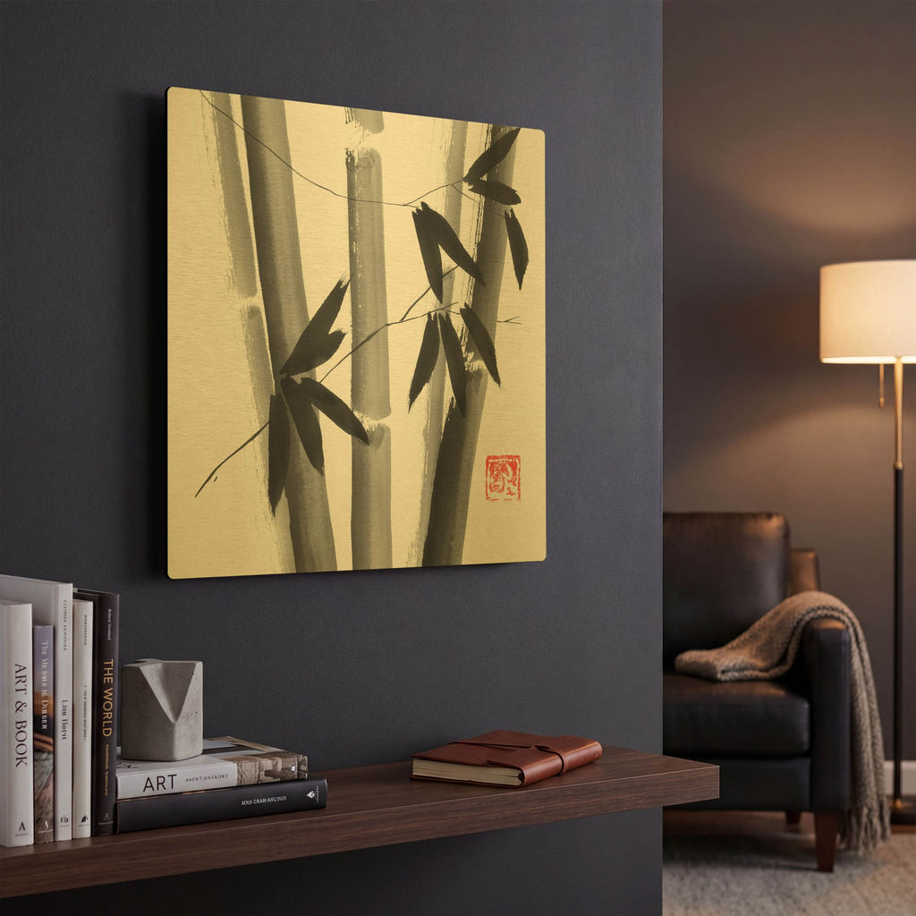 'Bamboo Carre 01' By Pechane Gold Metal Wall Art