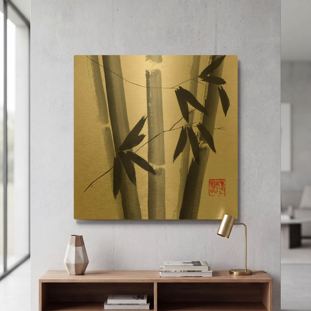 'Bamboo Carre 01' By Pechane Gold Metal Wall Art