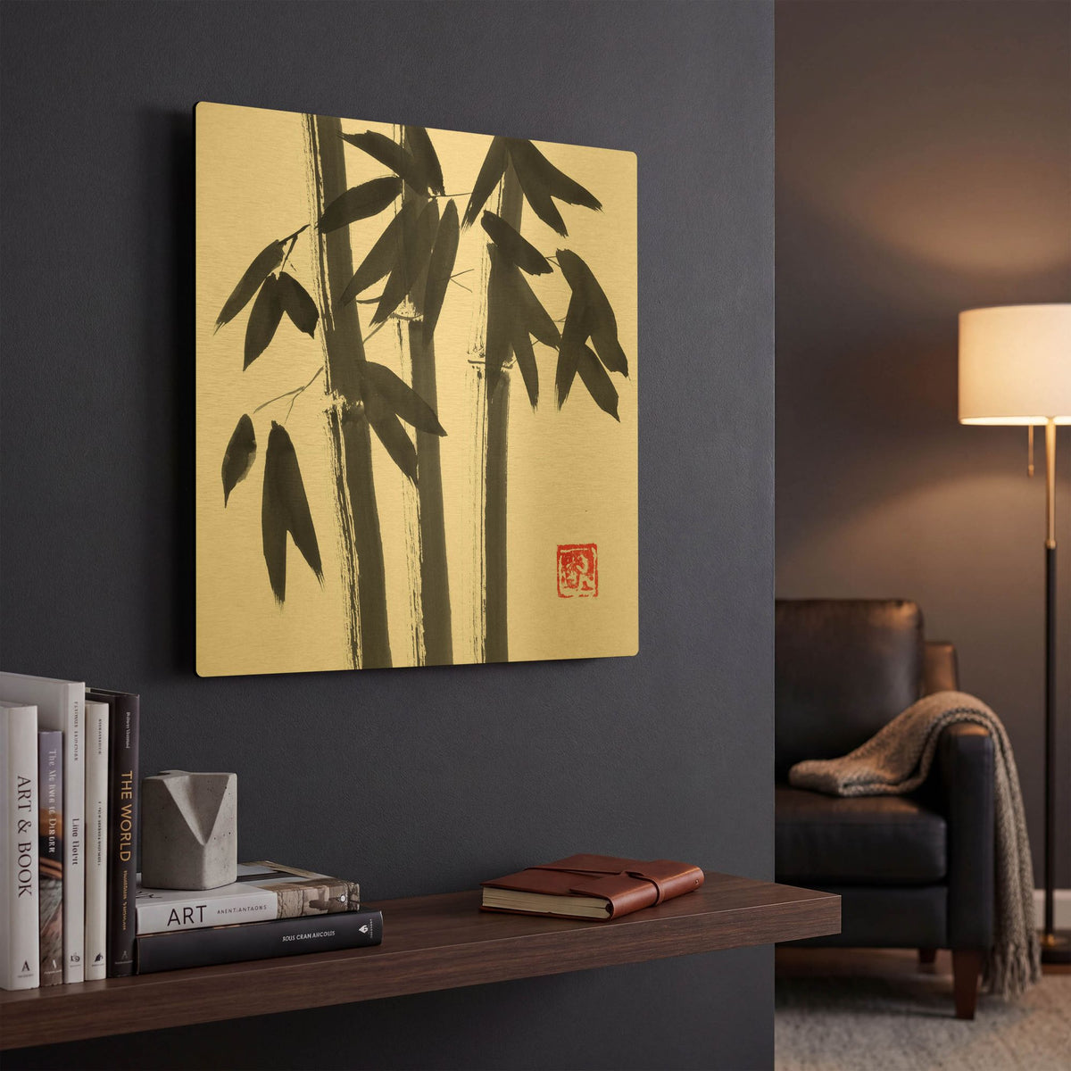 'Bamboo Carre 02' By Pechane Gold Metal Wall Art