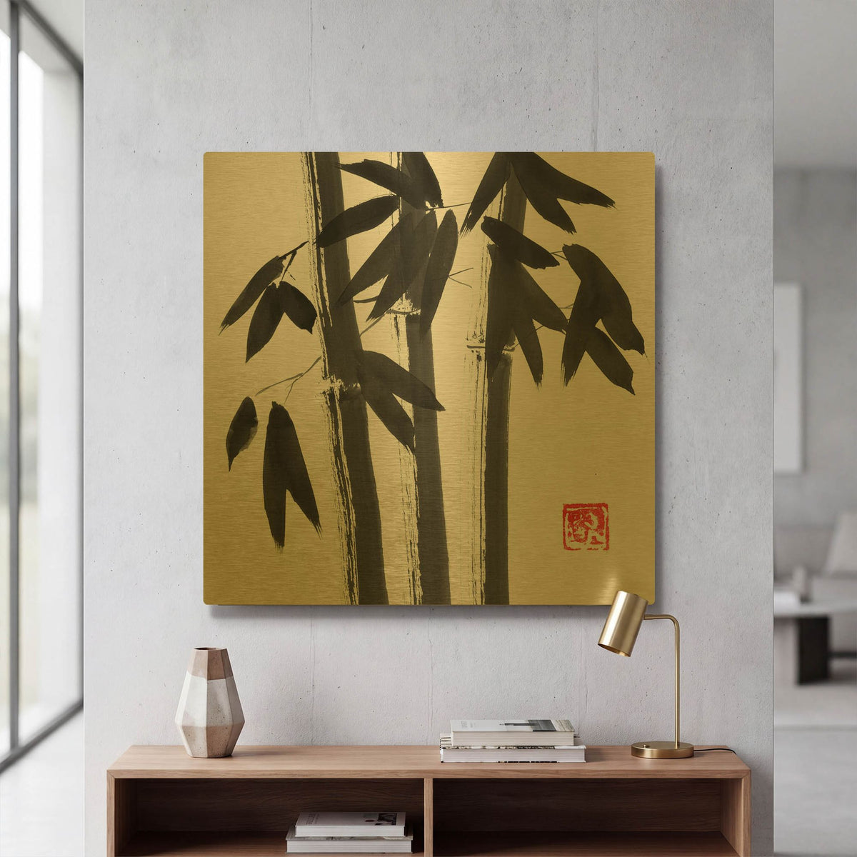 'Bamboo Carre 02' By Pechane Gold Metal Wall Art