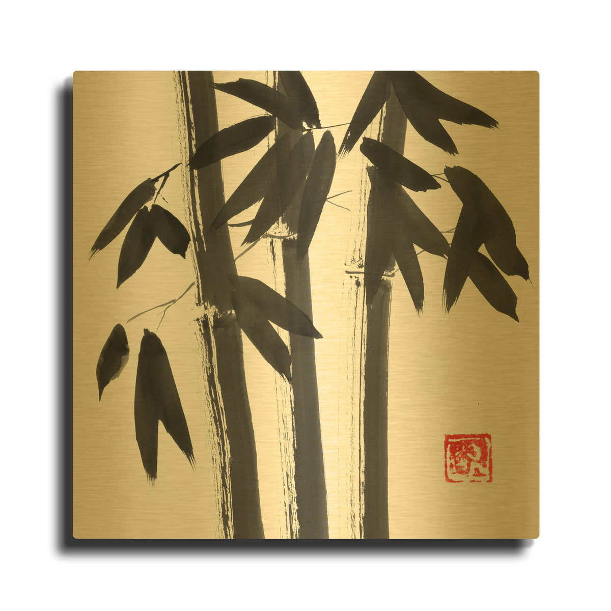 'Bamboo Carre 02' By Pechane Gold Metal Wall Art