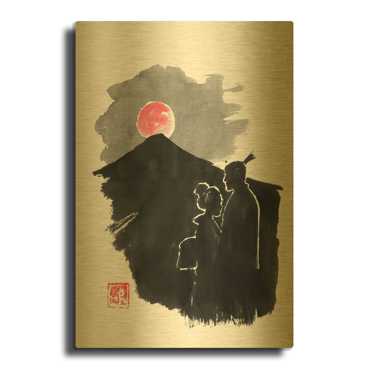 'Lune Rouge' By Pechane Gold Metal Wall Art