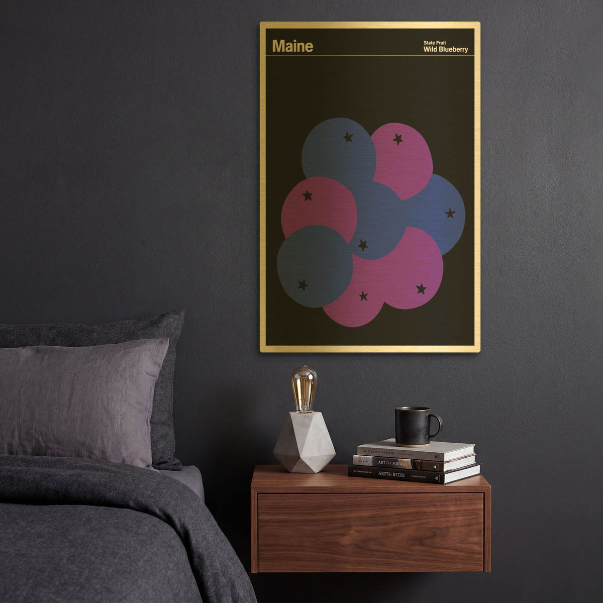 'State Posters ME' By Print Collection Gold Metal Wall Art