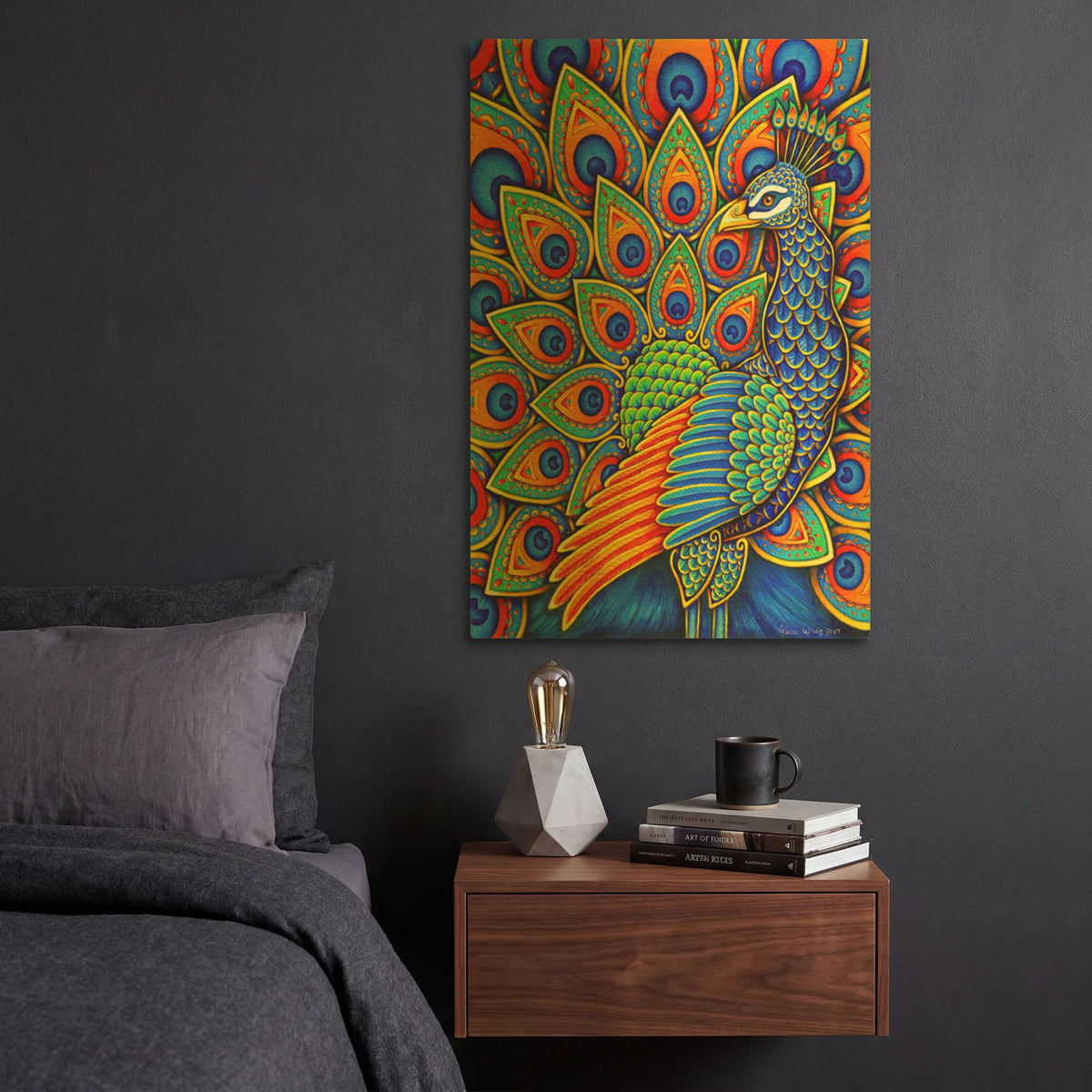 'Colorful Paisley Peacock' By Rebecca Wang Art Gold Metal Wall Art