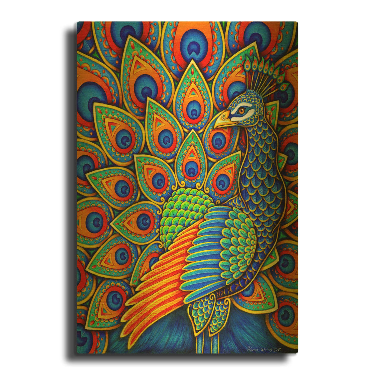 'Colorful Paisley Peacock' By Rebecca Wang Art Gold Metal Wall Art