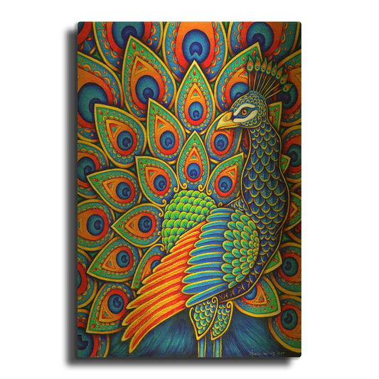 'Colorful Paisley Peacock' By Rebecca Wang Art Gold Metal Wall Art