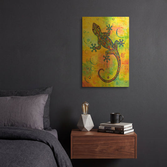 'Electric Gecko' By Rebecca Wang Art Gold Metal Wall Art