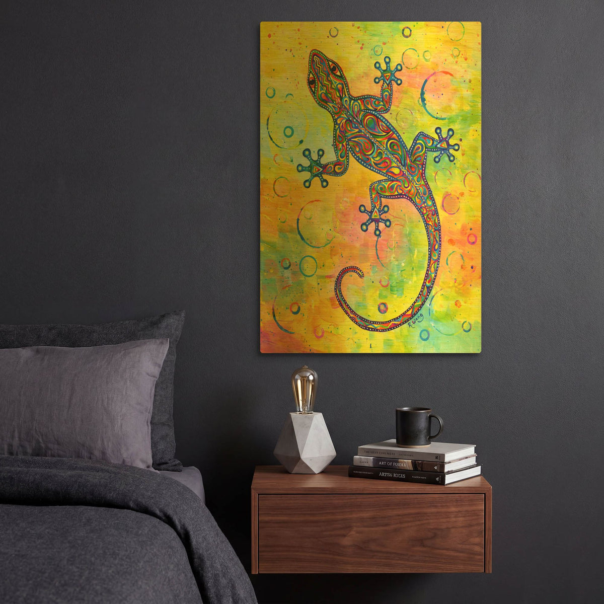 'Electric Gecko' By Rebecca Wang Art Gold Metal Wall Art
