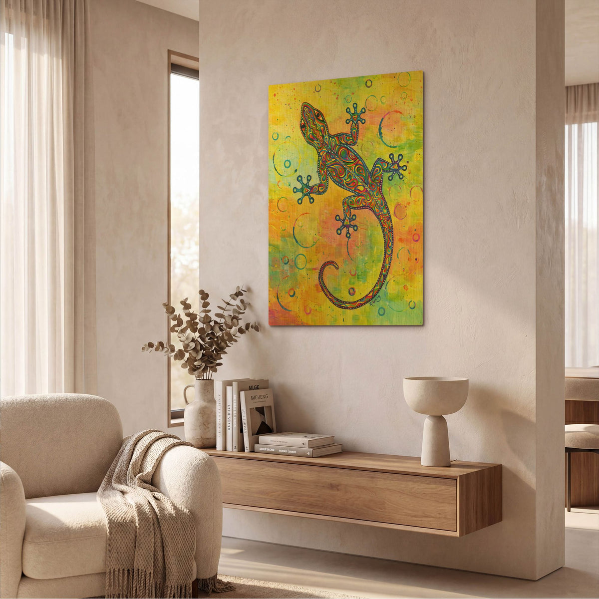 'Electric Gecko' By Rebecca Wang Art Gold Metal Wall Art