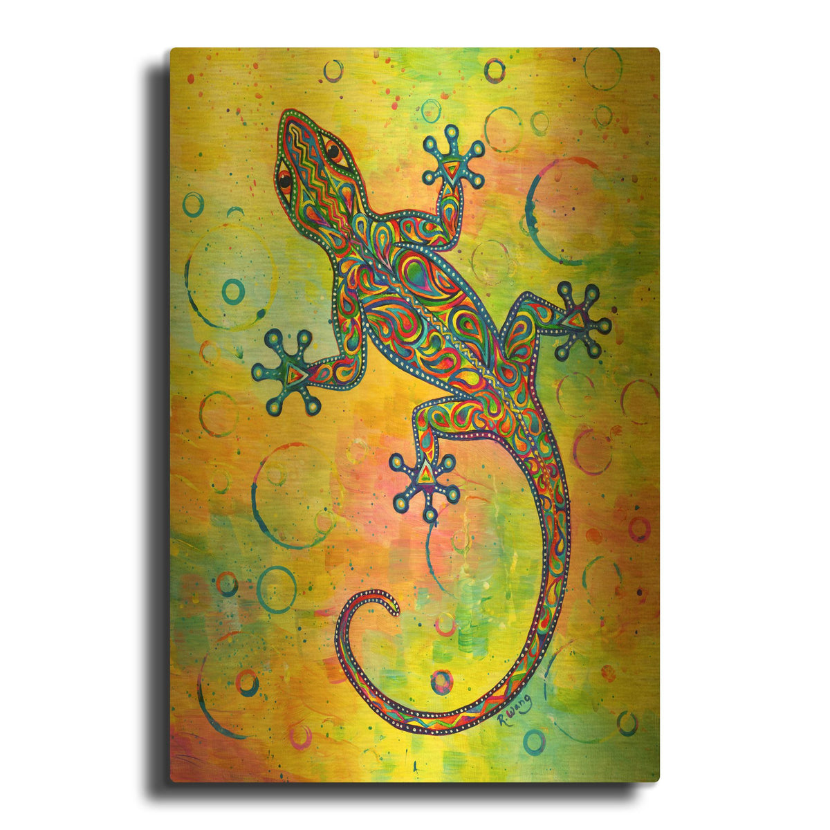 'Electric Gecko' By Rebecca Wang Art Gold Metal Wall Art