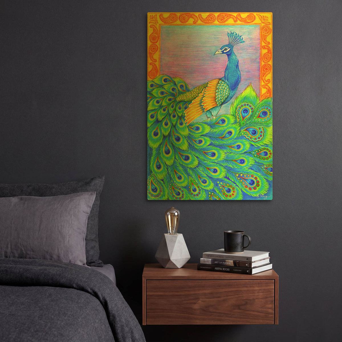 'Pretty Peacock' By Rebecca Wang Art Gold Metal Wall Art