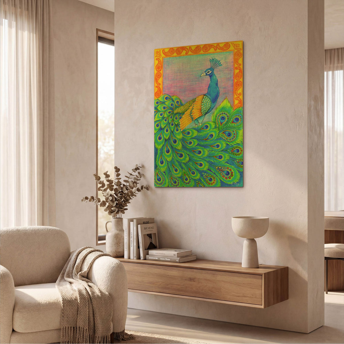 'Pretty Peacock' By Rebecca Wang Art Gold Metal Wall Art