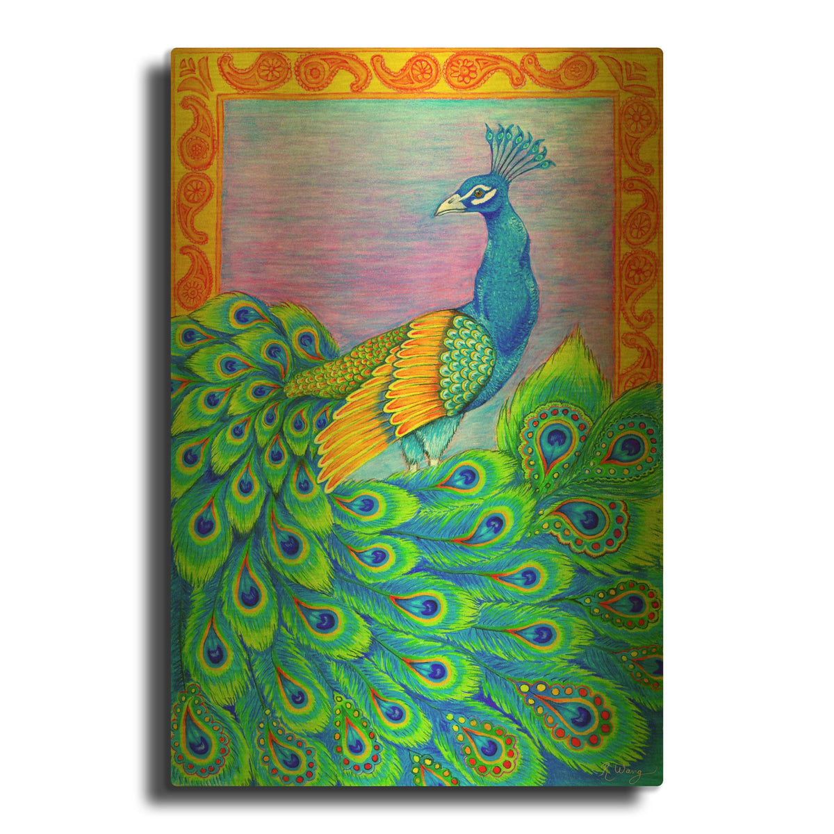 'Pretty Peacock' By Rebecca Wang Art Gold Metal Wall Art
