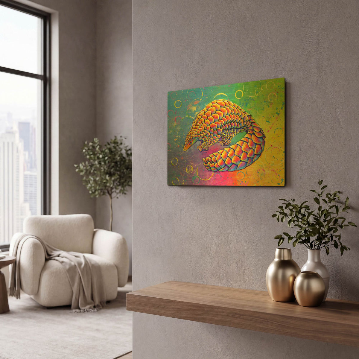 'Psychedelic Pangolin' By Rebecca Wang Art Gold Metal Wall Art