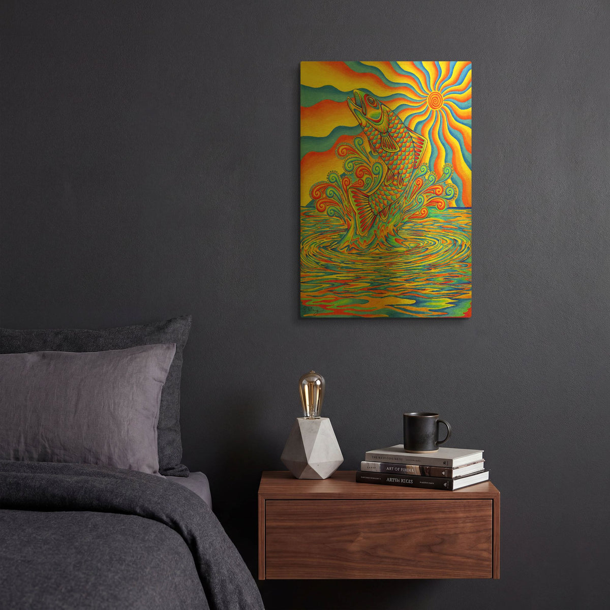 'Psychedelic Rainbow Trout Fish' By Rebecca Wang Art Gold Metal Wall Art