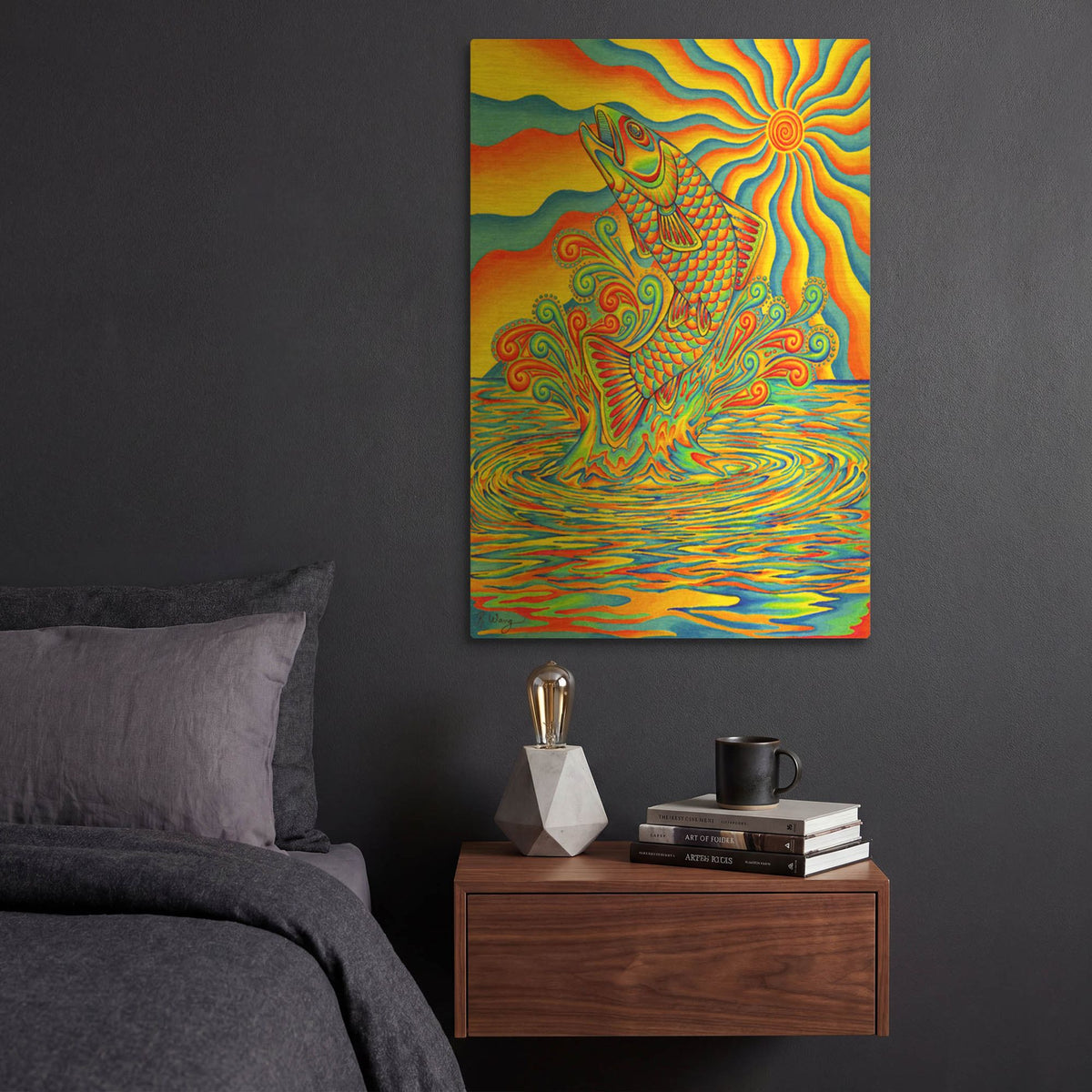 'Psychedelic Rainbow Trout Fish' By Rebecca Wang Art Gold Metal Wall Art