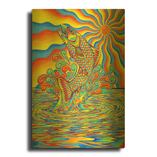 'Psychedelic Rainbow Trout Fish' By Rebecca Wang Art Gold Metal Wall Art