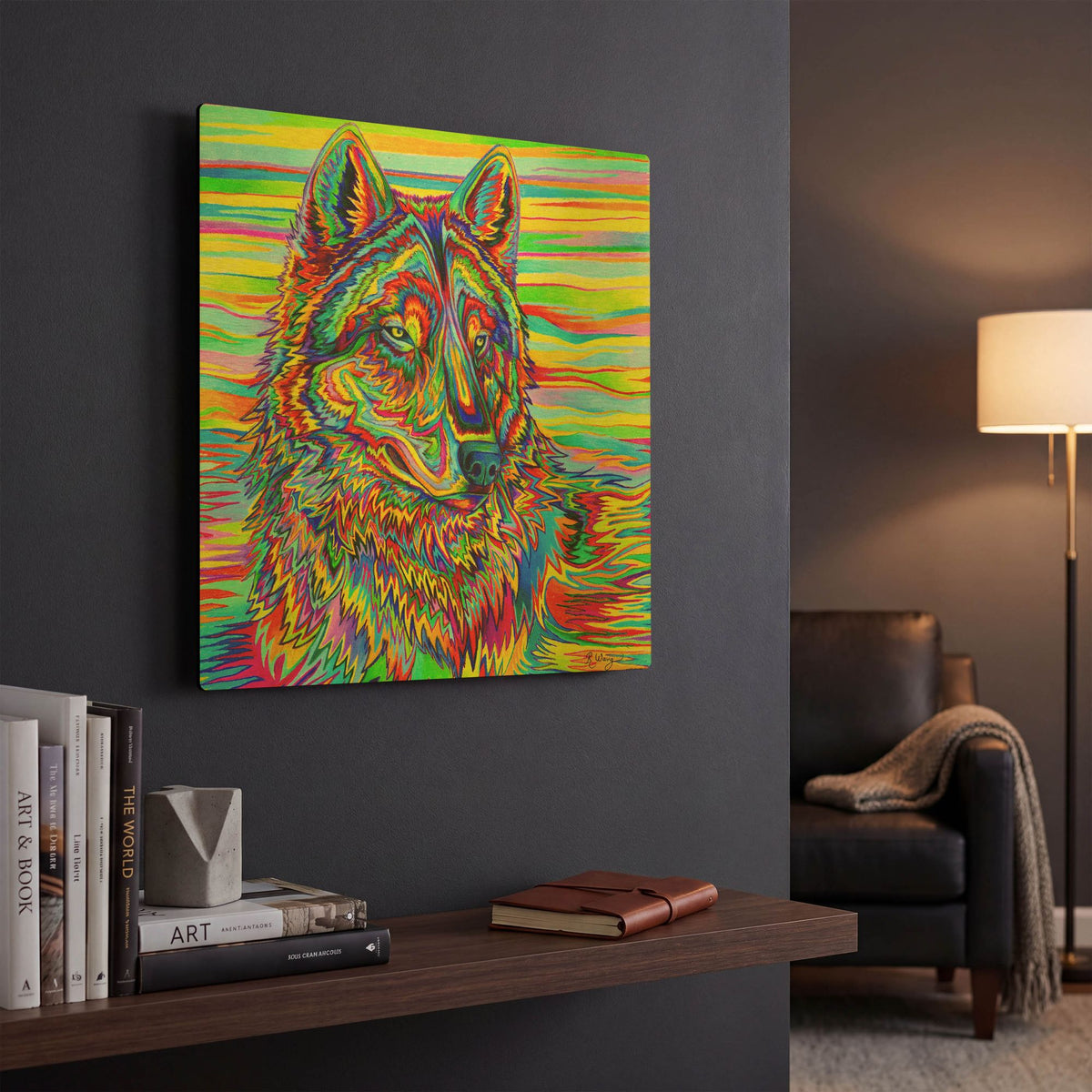 'Psychedelic Wolf' By Rebecca Wang Art Gold Metal Wall Art