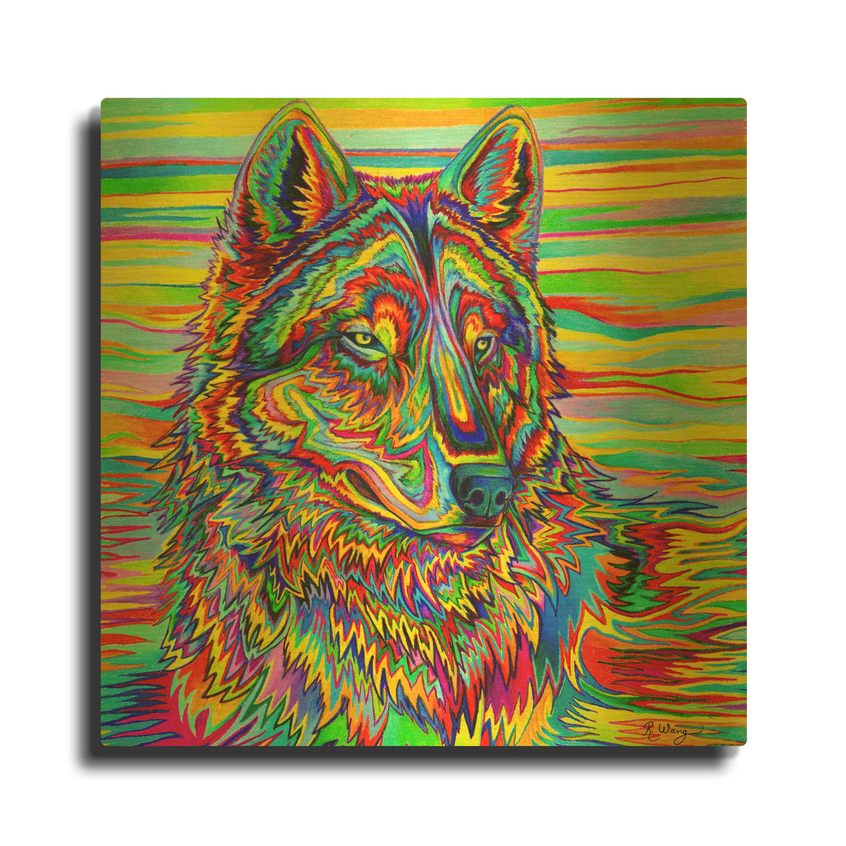 'Psychedelic Wolf' By Rebecca Wang Art Gold Metal Wall Art