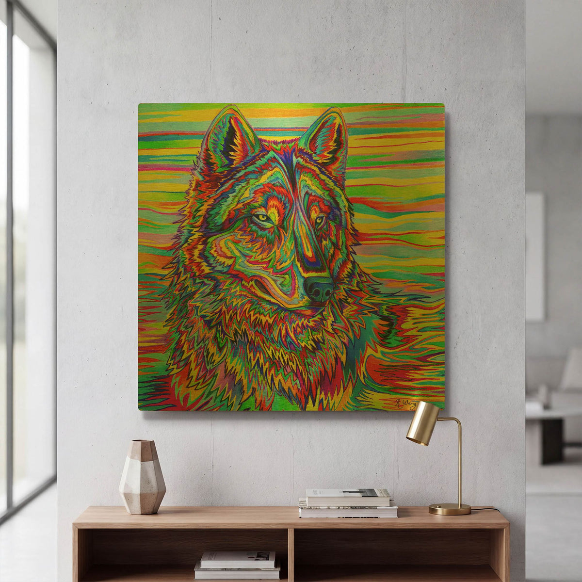 'Psychedelic Wolf' By Rebecca Wang Art Gold Metal Wall Art