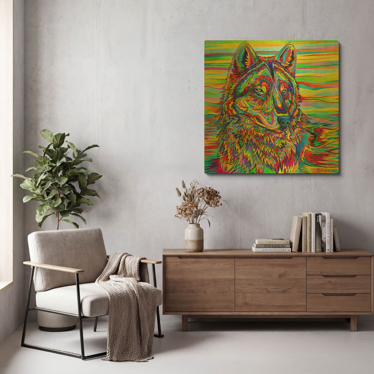 'Psychedelic Wolf' By Rebecca Wang Art Gold Metal Wall Art