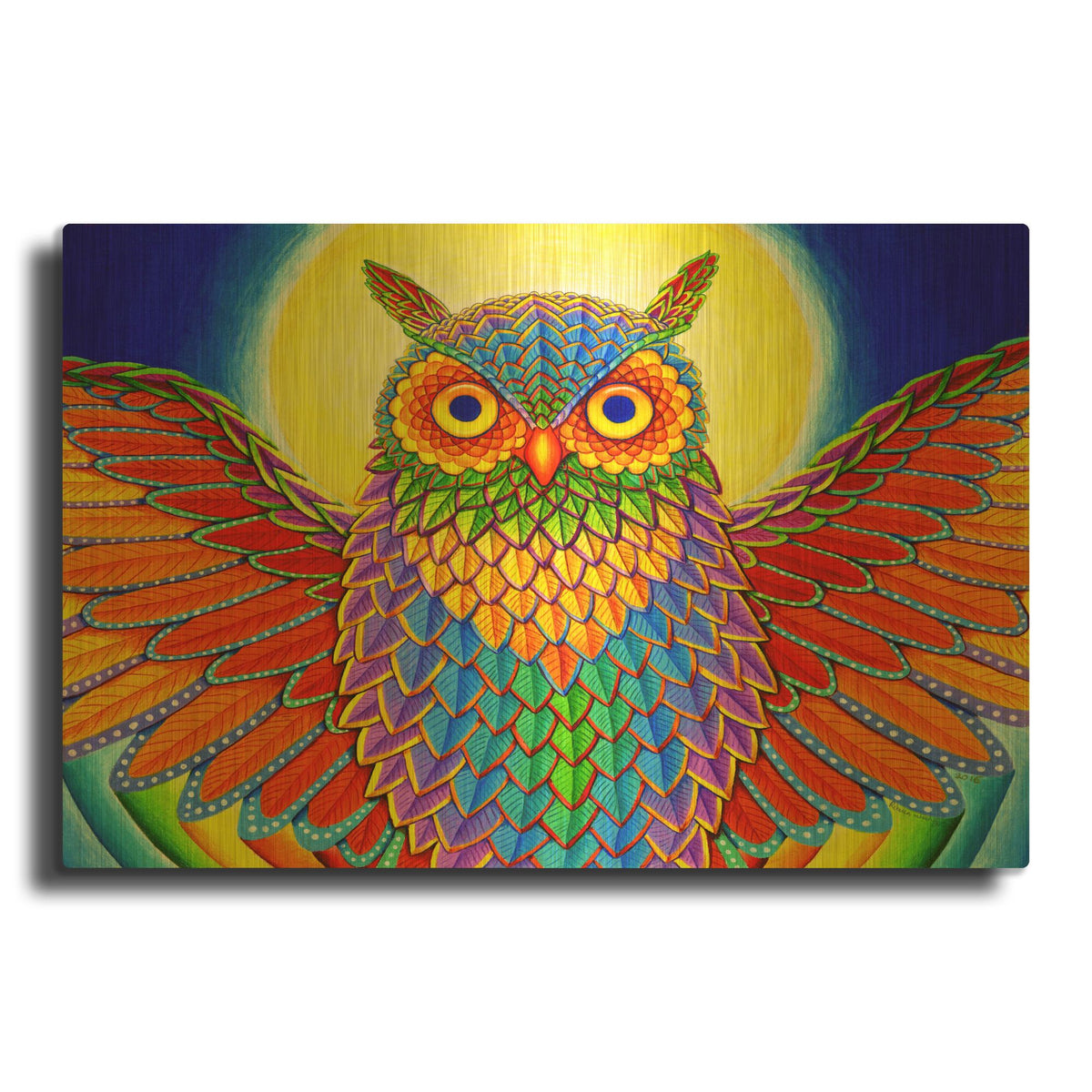 'Rainbow Owl' By Rebecca Wang Art Gold Metal Wall Art
