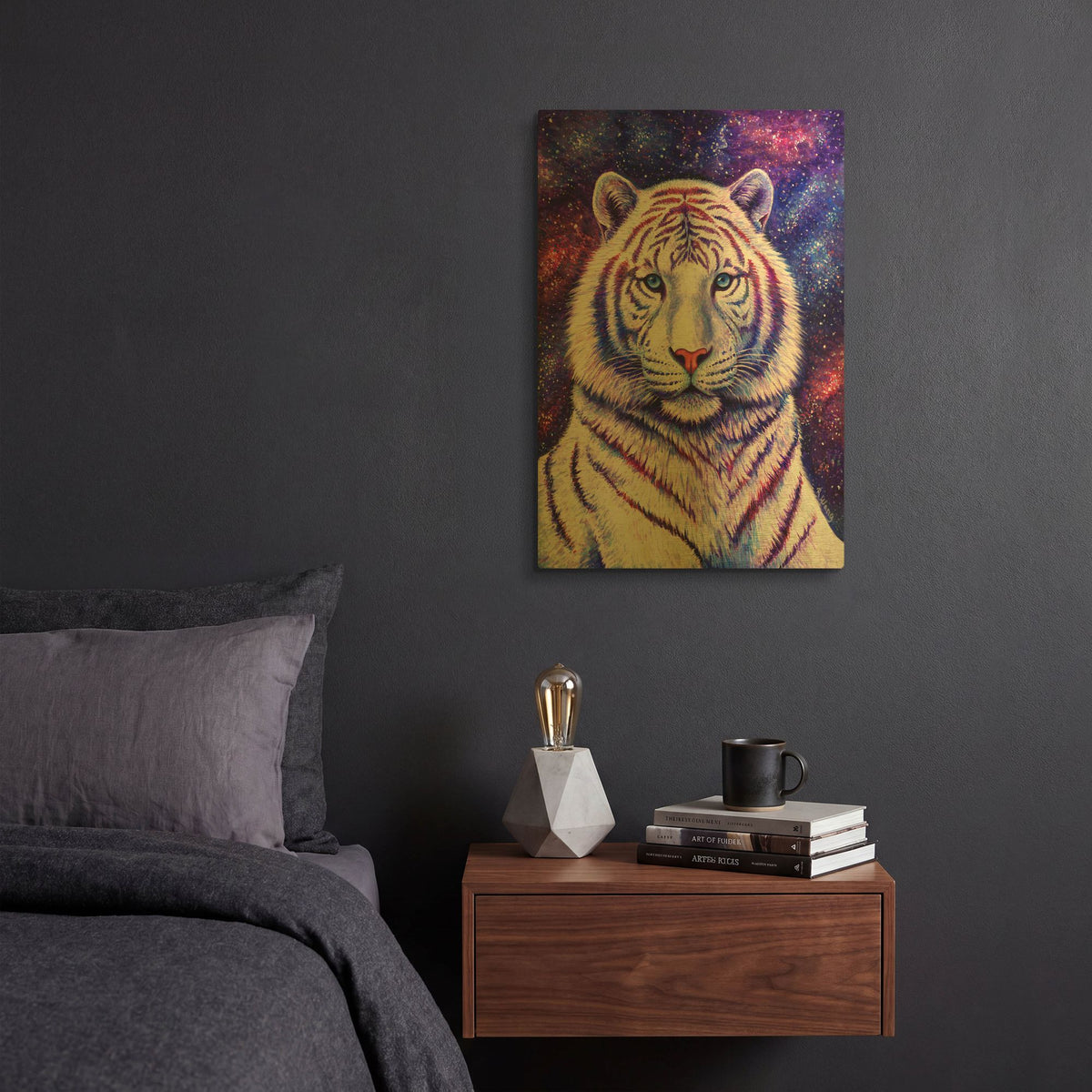 'Among the Stars-Cosmic White Tiger' By Rebecca Wang Art Gold Metal Wall Art