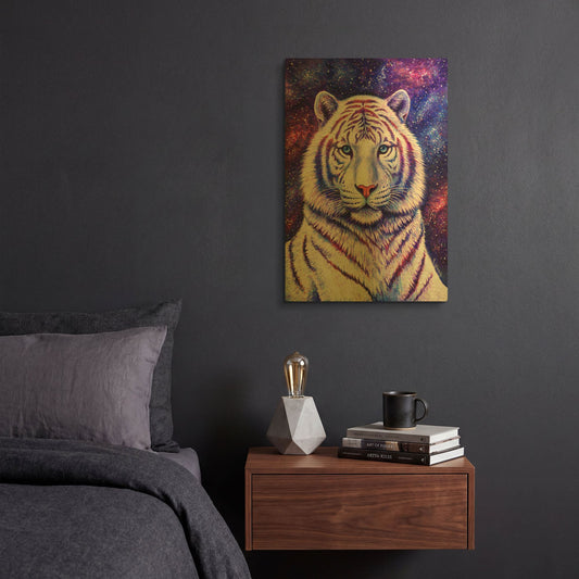 'Among the Stars-Cosmic White Tiger' By Rebecca Wang Art Gold Metal Wall Art