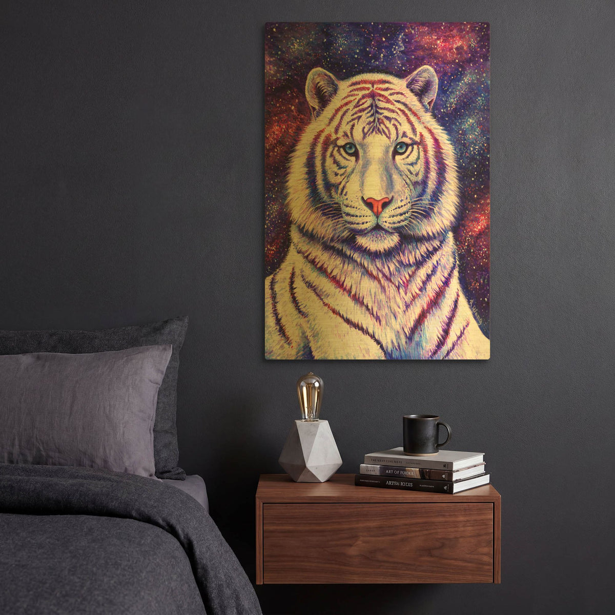 'Among the Stars-Cosmic White Tiger' By Rebecca Wang Art Gold Metal Wall Art