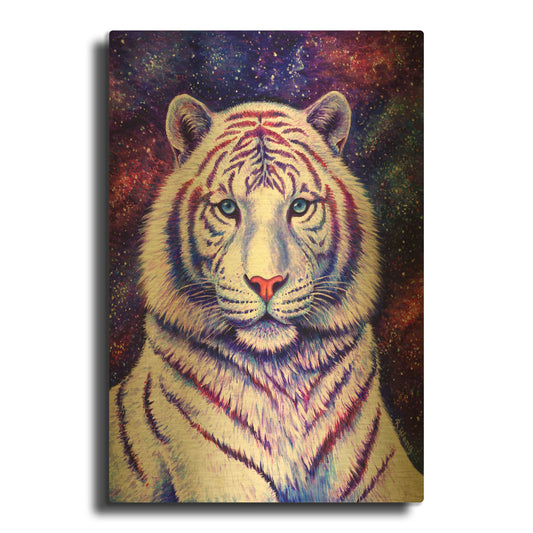 'Among the Stars-Cosmic White Tiger' By Rebecca Wang Art Gold Metal Wall Art
