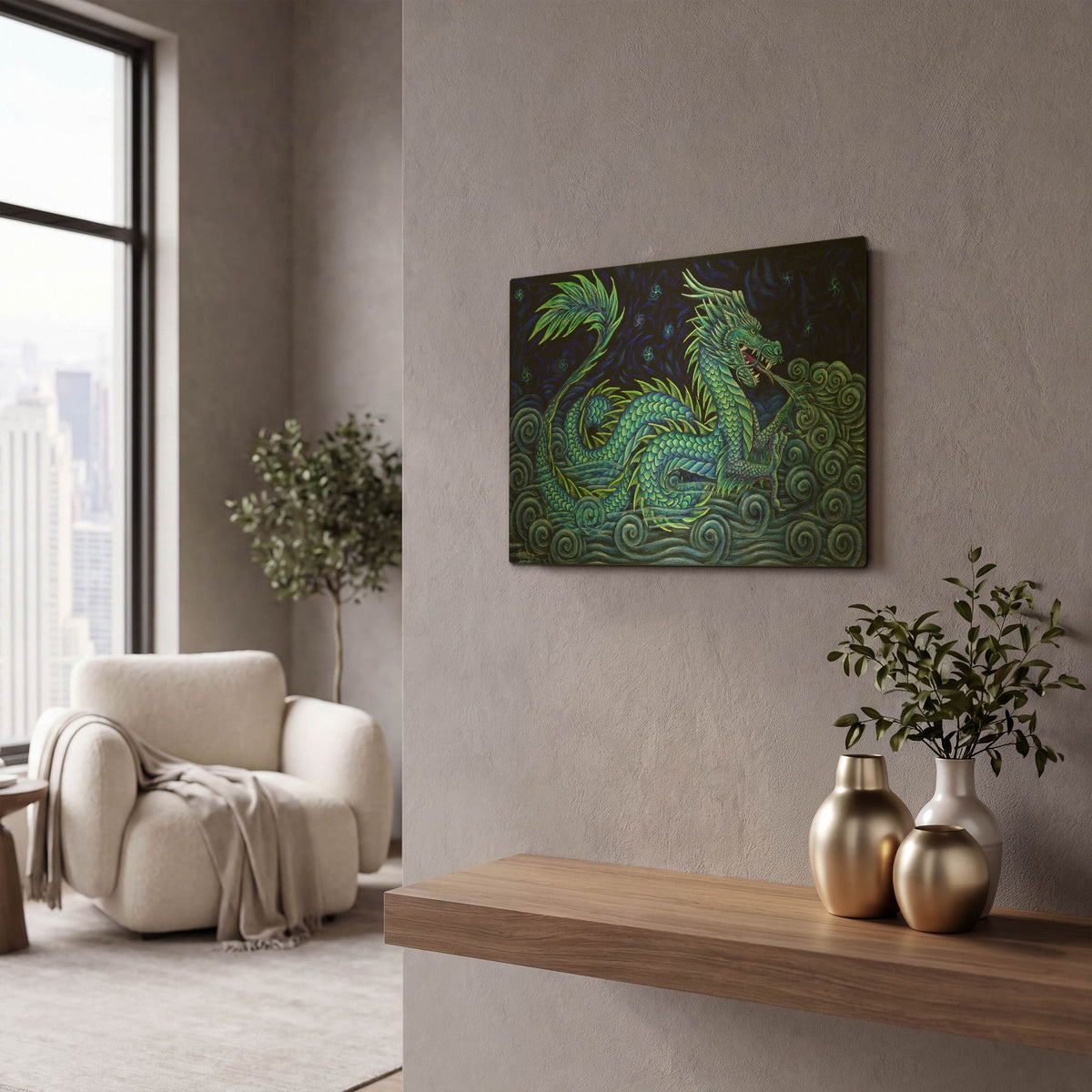 'Chinese Azure Dragon' By Rebecca Wang Art Gold Metal Wall Art