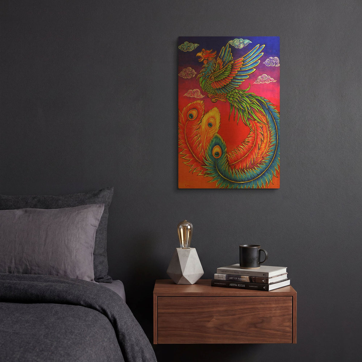 'Fenghuang Chinese Phoenix Rainbow Bird' By Rebecca Wang Art Gold Metal Wall Art
