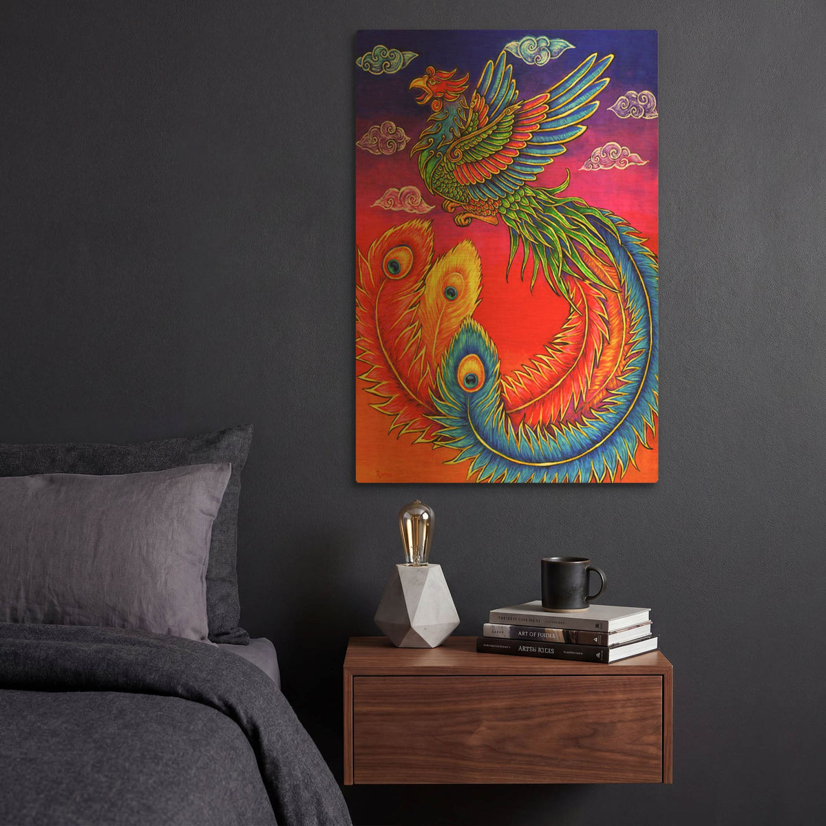'Fenghuang Chinese Phoenix Rainbow Bird' By Rebecca Wang Art Gold Metal Wall Art