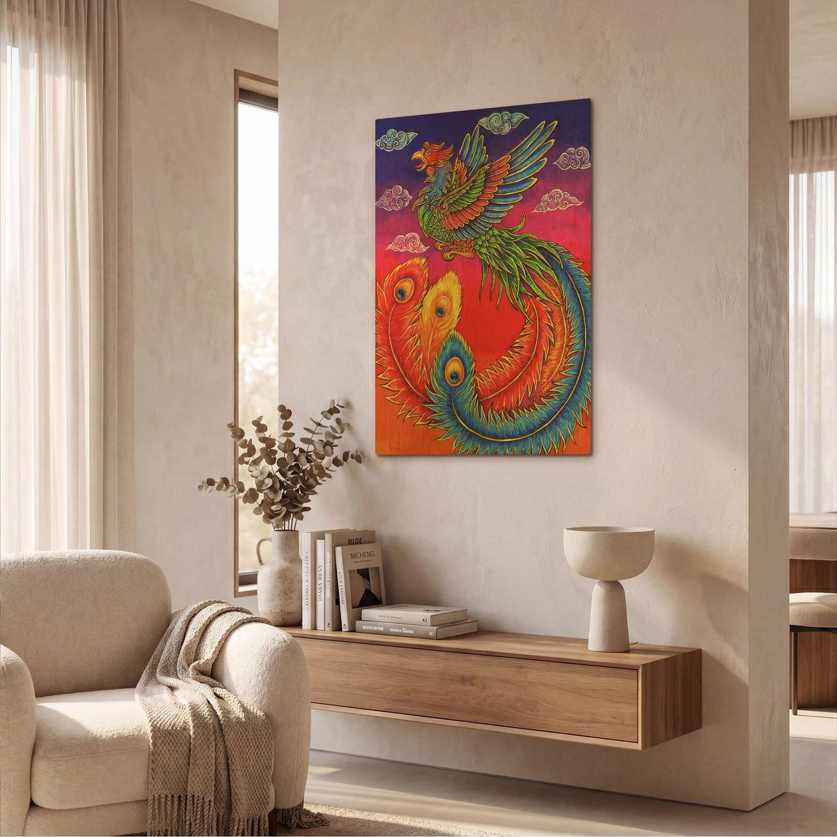 'Fenghuang Chinese Phoenix Rainbow Bird' By Rebecca Wang Art Gold Metal Wall Art