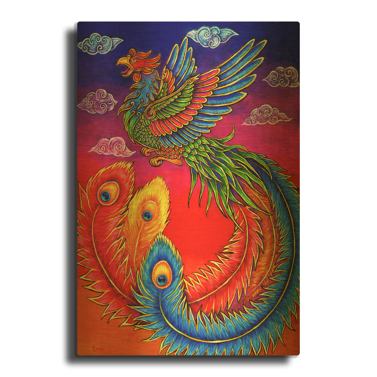 'Fenghuang Chinese Phoenix Rainbow Bird' By Rebecca Wang Art Gold Metal Wall Art