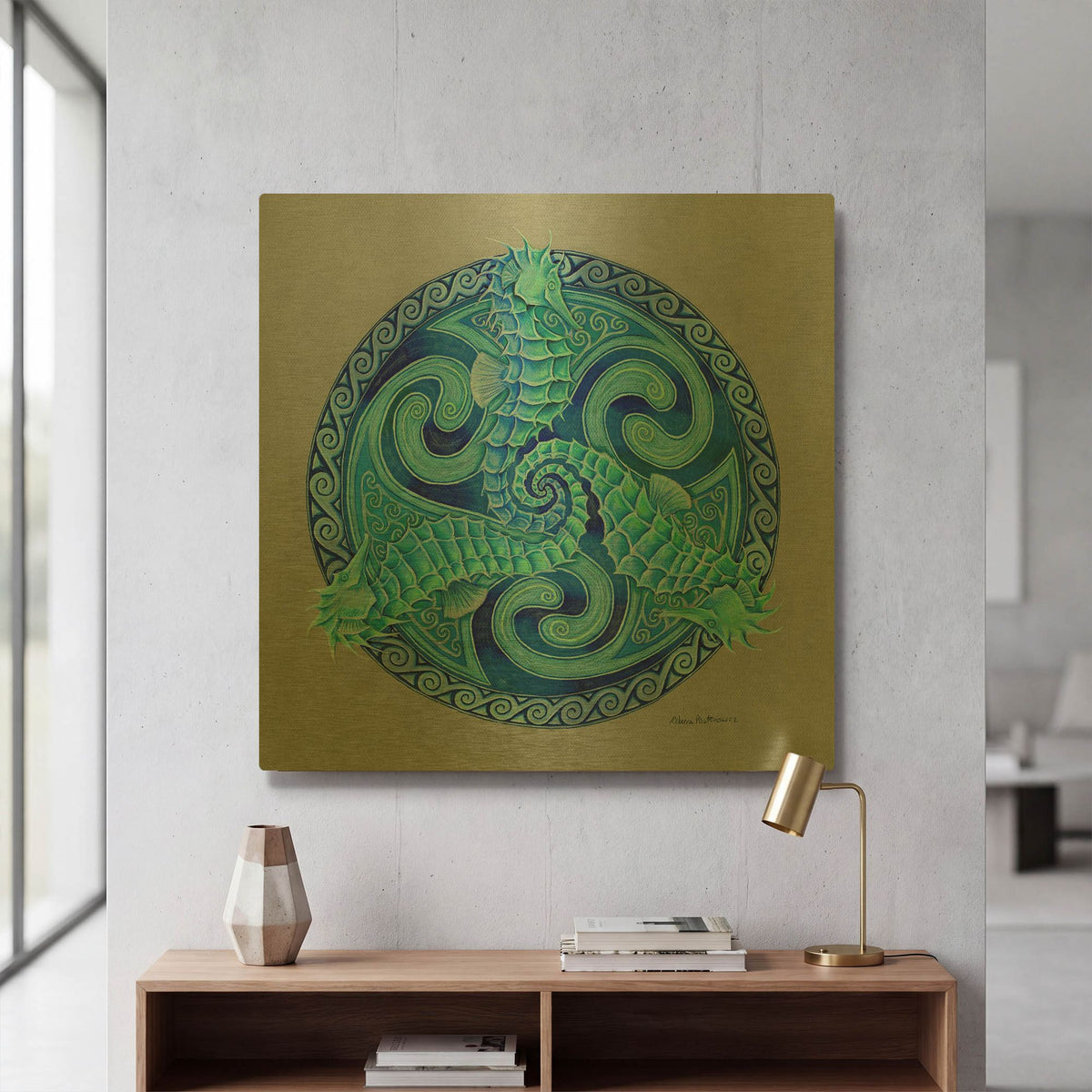 'Seahorse Triskele' By Rebecca Wang Art Gold Metal Wall Art