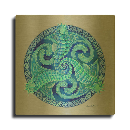 'Seahorse Triskele' By Rebecca Wang Art Gold Metal Wall Art