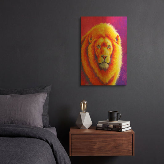 'Sunset on the Savanna African Lion' By Rebecca Wang Art Gold Metal Wall Art