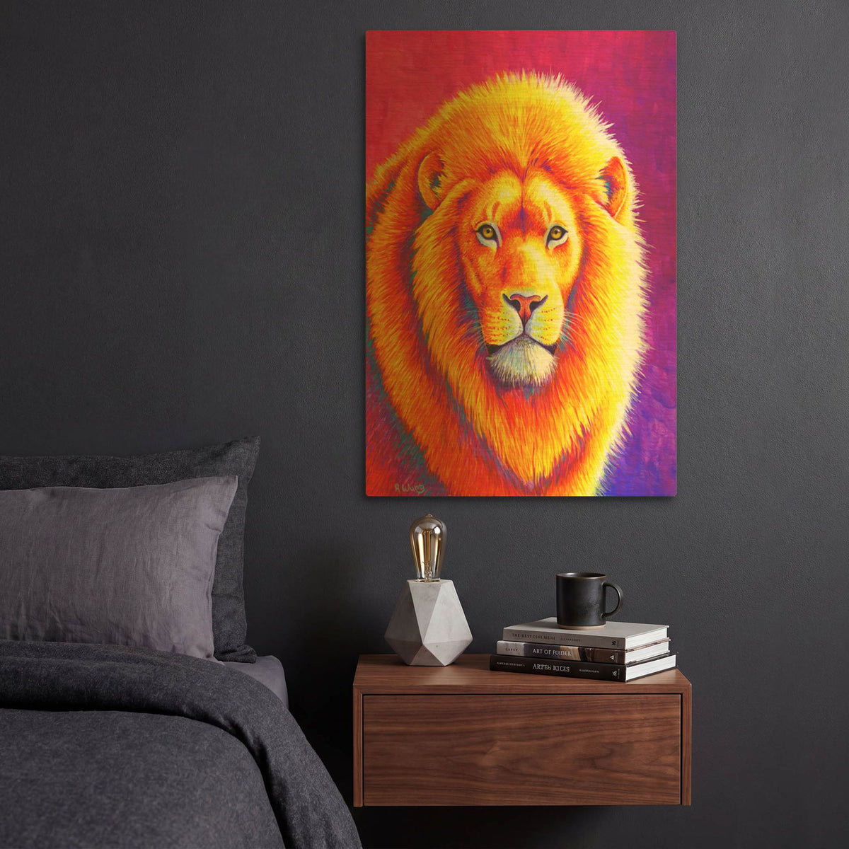'Sunset on the Savanna African Lion' By Rebecca Wang Art Gold Metal Wall Art