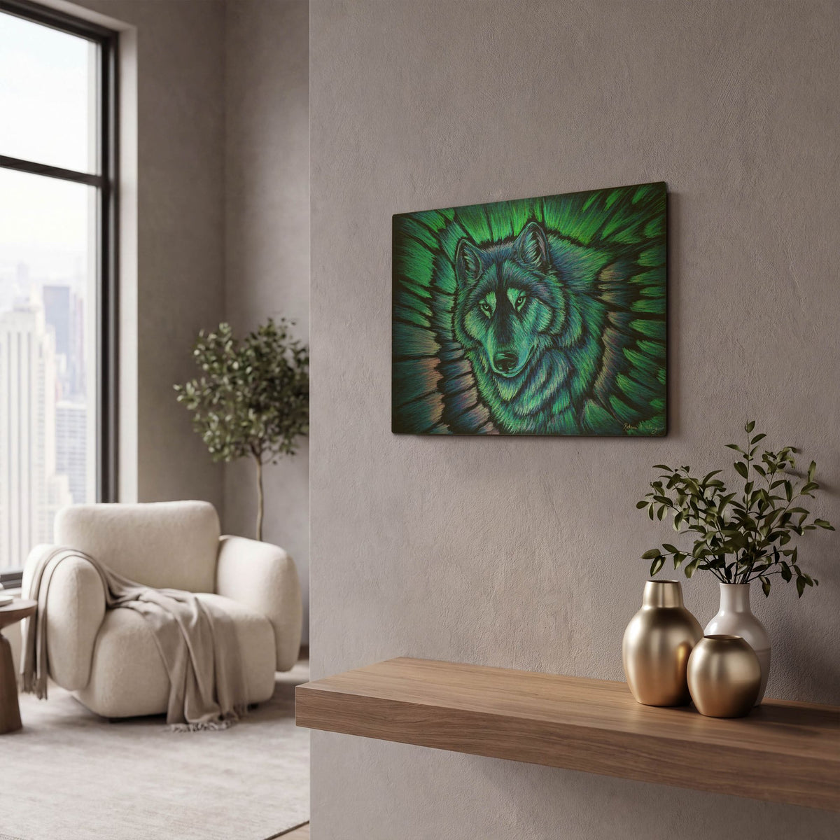 'Wolf Aurora' By Rebecca Wang Art Gold Metal Wall Art