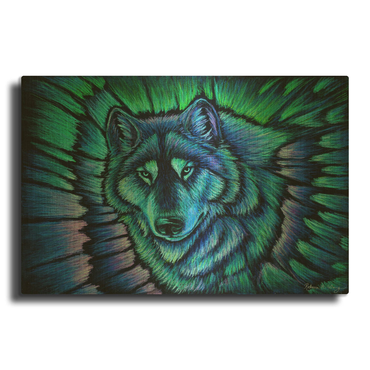 'Wolf Aurora' By Rebecca Wang Art Gold Metal Wall Art