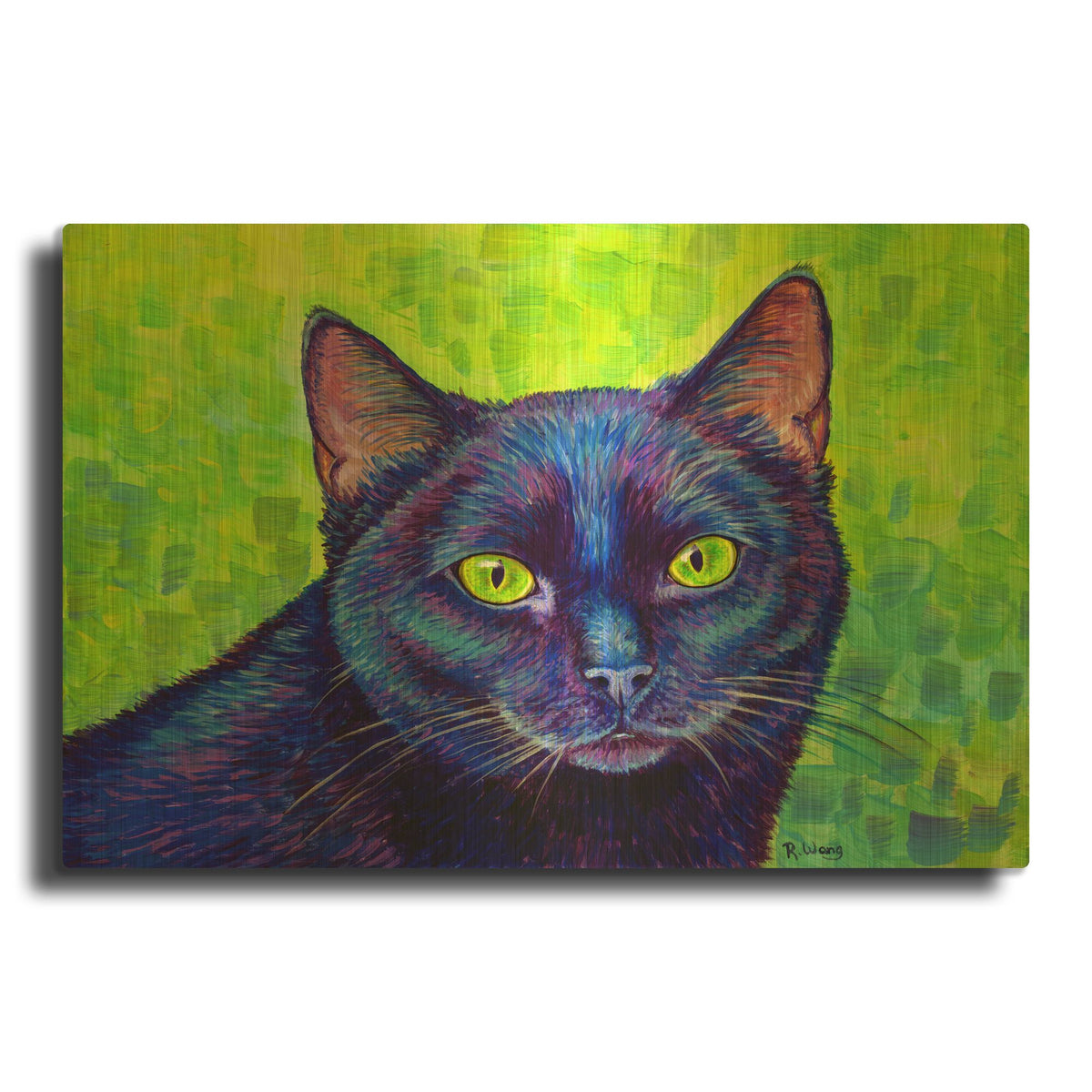 'Black Cat With Chartreuse Eyes' By Rebecca Wang Art Gold Metal Wall Art